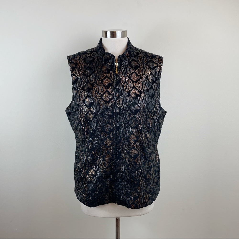 Erin Black Brown Gold Full Zip Vest Women Size Large